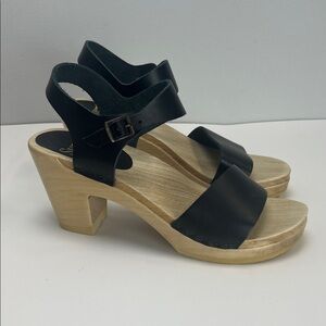 Sven Original Open Toe Sandals High Heel Clogs Black Genuine Leather EU 39